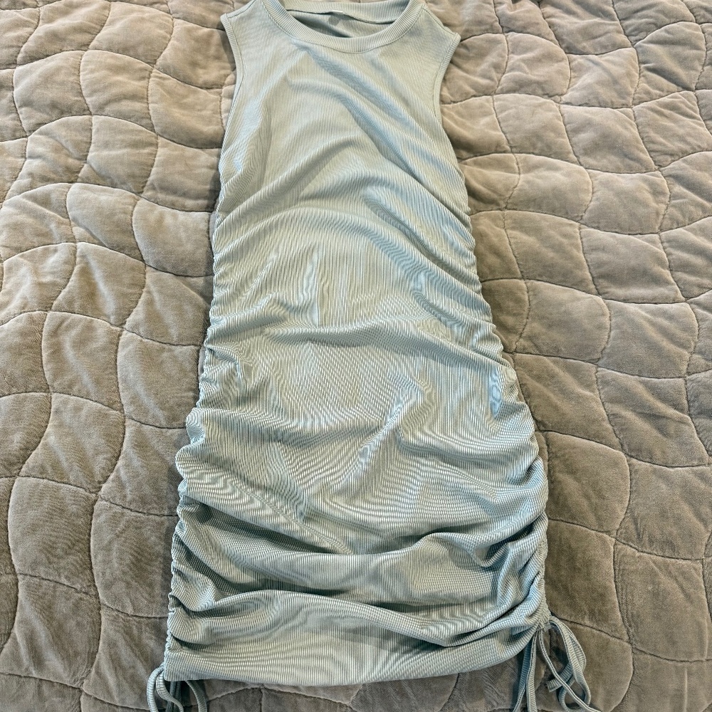 Light Green Ribbed & Ruched Bodycon Dress
